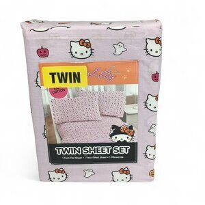 New Hello Kitty Twin Halloween Bed Sheets Pillow Case Set Light Purple Pumpkin